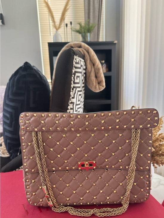 Valentino Handbags - Valentino Nappa Quilted Rockstud Shoulder Bag with Gold Hardware